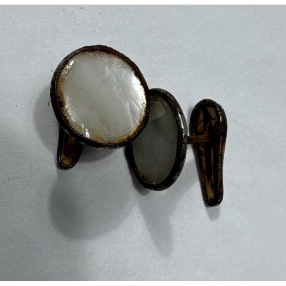 Vintage 1930s White Mother of Pearl Cuff Links Bronze Back Antique‎ Menswear